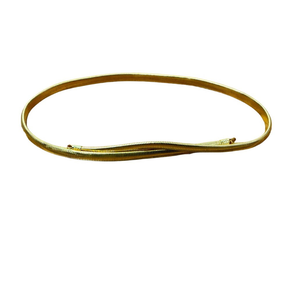 Vintage 80s Gold Tone Style Stretch Belt Criss Cross Closure